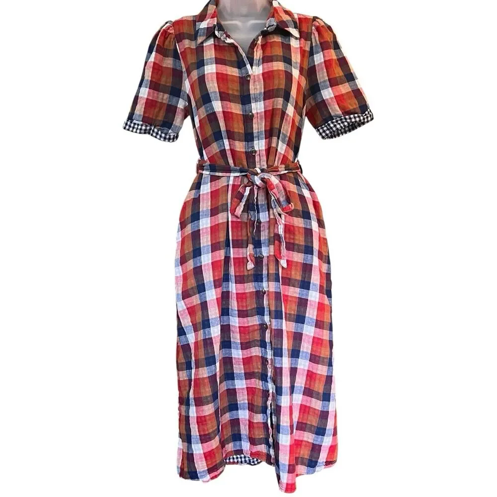 Jodifl Checkered Midi Shirt Dress w/Belt Sz Small Classic Academia Cottagecore - Picture 10 of 13
